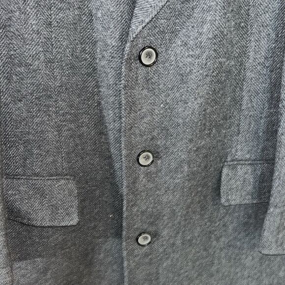 Herringbone Wool Gray Long winter Traditional 3 button Trenchcoat Overcoat XL - Picture 5 of 8